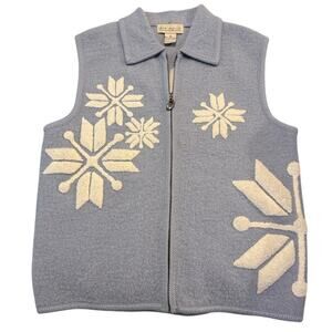 Laura Leigh Ltd Boiled Wool Blue White Snowflake Vest - Size Small